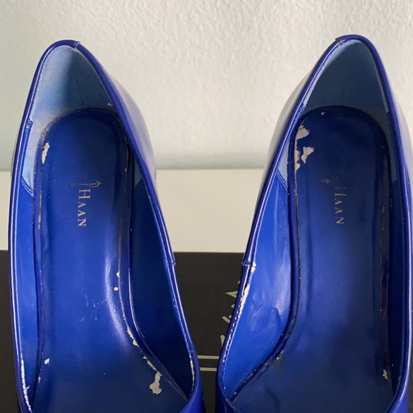 Cole Haan Blue Patent Leather Platform Wedge Heels Size 7 - Picture 12 of 12
